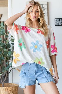 SUMMER COLORFUL FLORALS OVERSIZED TOP IN PLUS