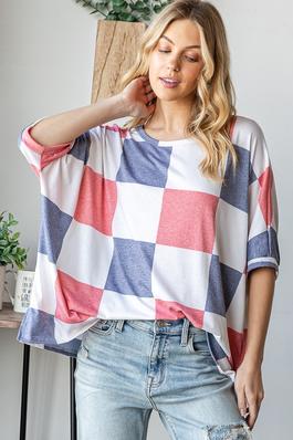 4TH OF JULY USA CHECKERED OVERSIZED TOP 