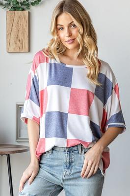 4TH OF JULY USA CHECKERED OVERSIZED TOP IN PLUS