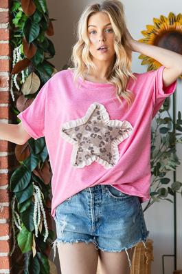 WESTERN TOP WITH STAR PATCH AND SHORT SLEEVES