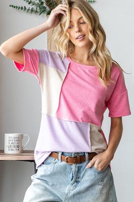 SUMMER COLOR BLOCK TOP WITH SHORT SLEEVES IN PLUS