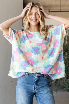 ALL OVER FLORAL WAFFLE PRINT OVERSIZED TOP