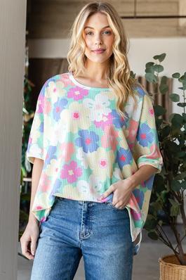 ALL OVER FLORAL OVERSIZED TOP IN PLUS SIZE APPAREL