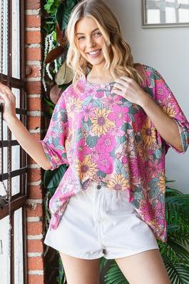 SPRING FLORAL OVERSIZED TOP WITH SLITS