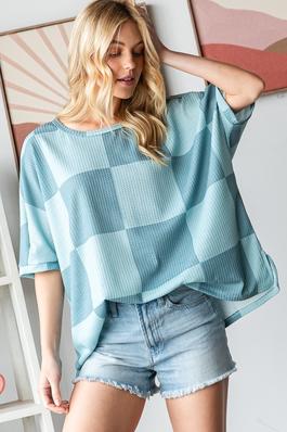 FALL TRANSITIONAL CHECKERED OVERSIZED TOP PLUS