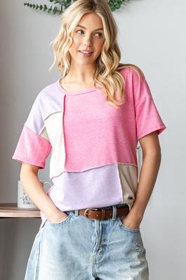 SUMMER COLOR BLOCK TOP WITH SHORT SLEEVES