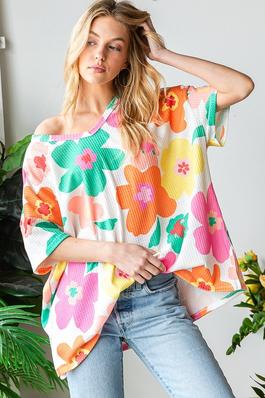 SPRING EASTER FLORAL OVERSIZED TOP IN PLUS SIZE