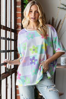 COLORFUL CHECKERED WITH FLORALS TOP IN PLUS SIZE