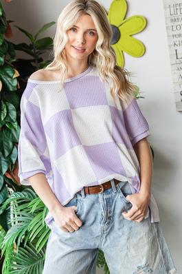 SPRING CHECKERED OVERSIZED TOP IN PLUS SIZE