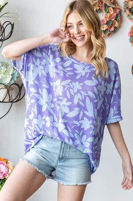 SPRING FLORAL KNIT ROUNDNECK TOP IN PLUS SIZE