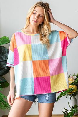 SPRING SUMMER COLORFUL CHECKERED TOP