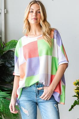SPRING SUMMER COLORFUL CHECKERED TOP IN PLUS SIZE