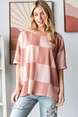 FALL TRANSITIONAL CHECKERED OVERSIZED TOP