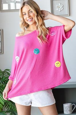 SEQUIN SMILEY PATCHES OVERSIZED TOP