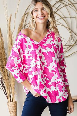 SPRING COW PRINT OVERSIZED SWEATER