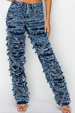 High Rise Double Layer Strapped Jeans
