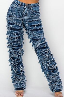 High Rise Double Layer Strapped Jeans