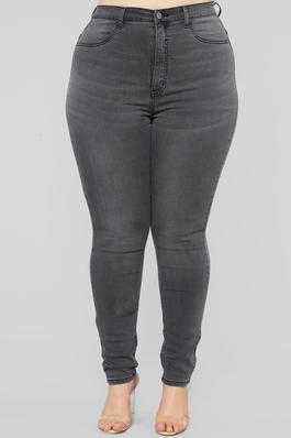 High Rise Grey Color Washed Faux Front Pockets Basic Skinny Jeans