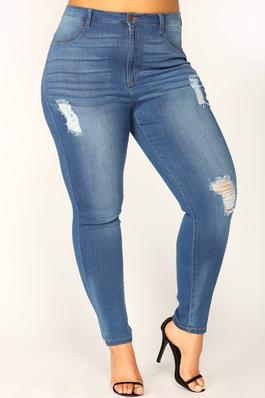 High Rise Super Soft Rayon Skinny Jeans w/ Mild Destruction, Hand Sanding & Whiskers