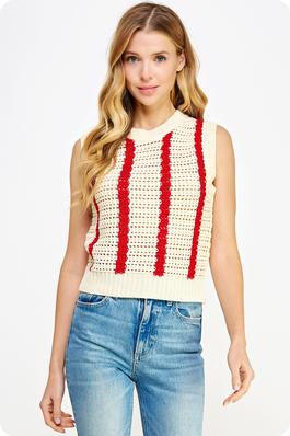 Crochet Open Weave Striped Sleeveless Top