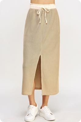 Mixed Media Paper Bag Knit Midi Skirt
