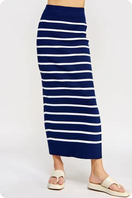 Striped Slit Knit Midi Skirt