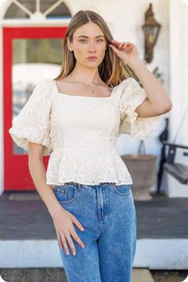 Floral Embroidered Back Tie Blouse