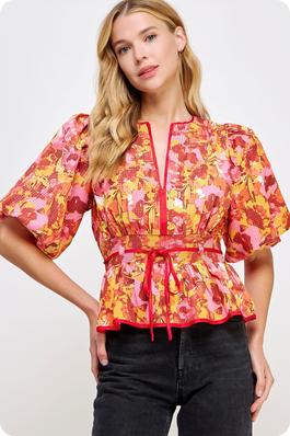 Floral Contrast Piping Top