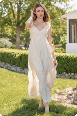 Pleated Bodice Tiered Long Dress