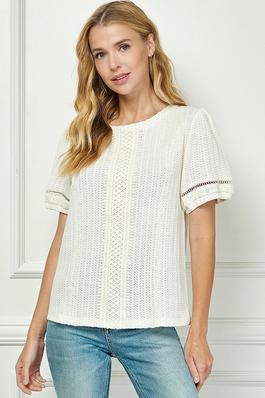 Lace Trimmed Short Sleeve Lace Top