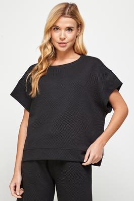 Textured Short Sleeve Sweatshirts Lounge wear Top