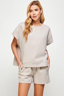 Textured Short Sleeve Sweatshirts Lounge wear Top