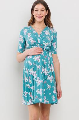 Floral Side Tie V-Neck Maternity Nursing Dress