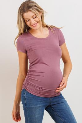 Ruched Round Neck Maternity T-Shirt