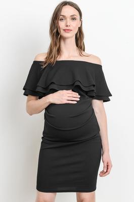 Off The Shoulder Ruffled Maternity Mini Dress