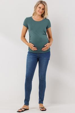 Round Neck Ruched Short Sleeve Maternity Top