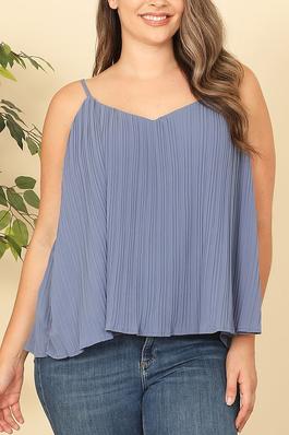 SPAGHETTI STRAP PLEATED HANGING SOLID TOP