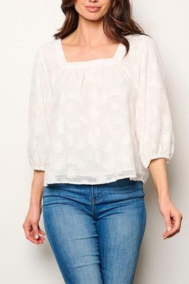 3/4 SLEEVES SQUARE NECK DETAILED BLOUSE TOP