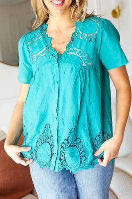COTTON EMBROIDERED BUTTON DOWN COTTON TOP