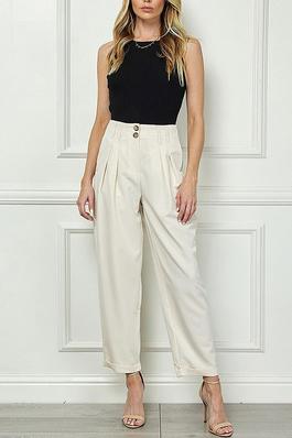 BUTTON CLOSURE POCKETS PLEATED PANTS