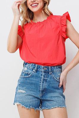 RUFFLE SLEEVE NECK DETAILED BLOUSE TOP