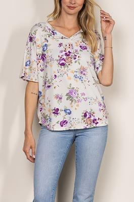WILD FLORAL PRINT SHORT SLEEVES KNIT TOP