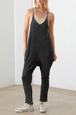 RELAXED WAFFLE KNIT SIDE POCKET JUMPSUIT