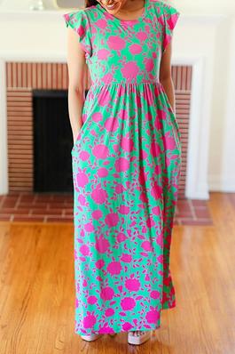 FLORAL FIT & FLARE MAXI DRESS