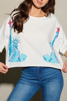 SEQUINS LADY LIBERTY PATRIOTIC TUNIC BLOUSE TOP