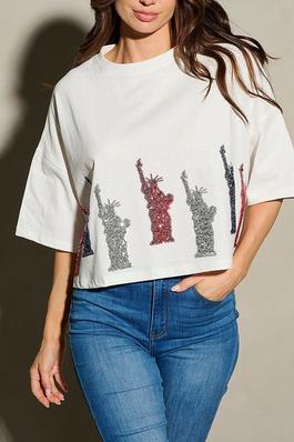 SEQUINS LADY LIBERTY PATRIOTIC TUNIC BLOUSE TOP