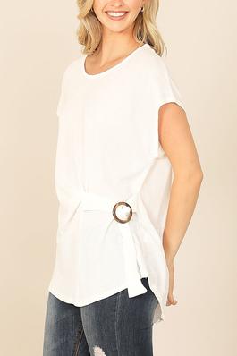 CAP SLEEVE BOAT NECK SIDE RING DETAIL SOLID TOP