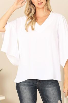 V-NECK BUTTERFLY SLEEVE SOLID TOP
