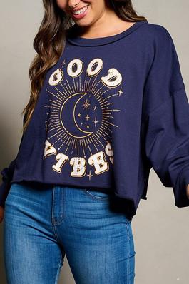 LONG SLEEVE GOOD VIBES GRAPHIC BLOUSE TOP