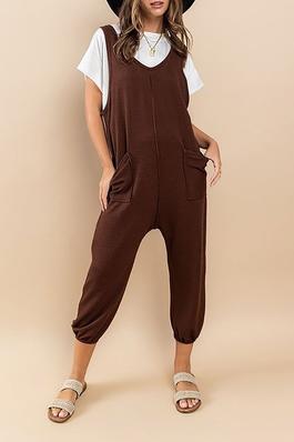 RIBBED POLY KNIT BAGGY JUMPSUIT